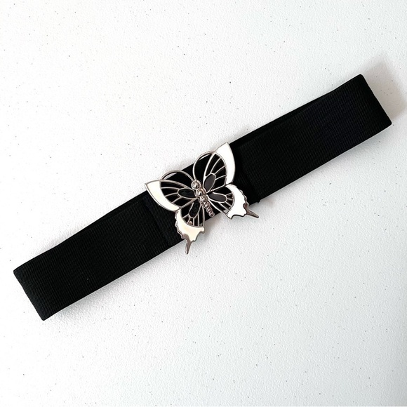 Metal Butterfly‎ Clasp Black Stretch Belt Size Small - Picture 1 of 4